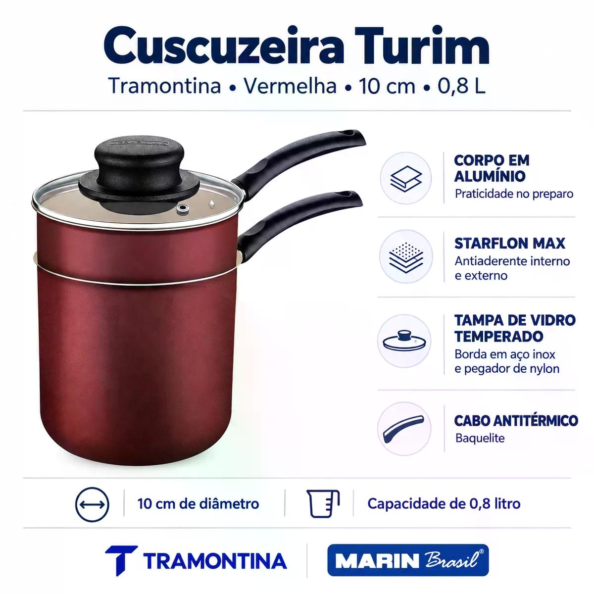 Cuscuzeira Tramontina Turim em Alumínio com Revestimento Interno e Externo em Antiaderente Starflon Max Vermelho 10 cm 0,8 L