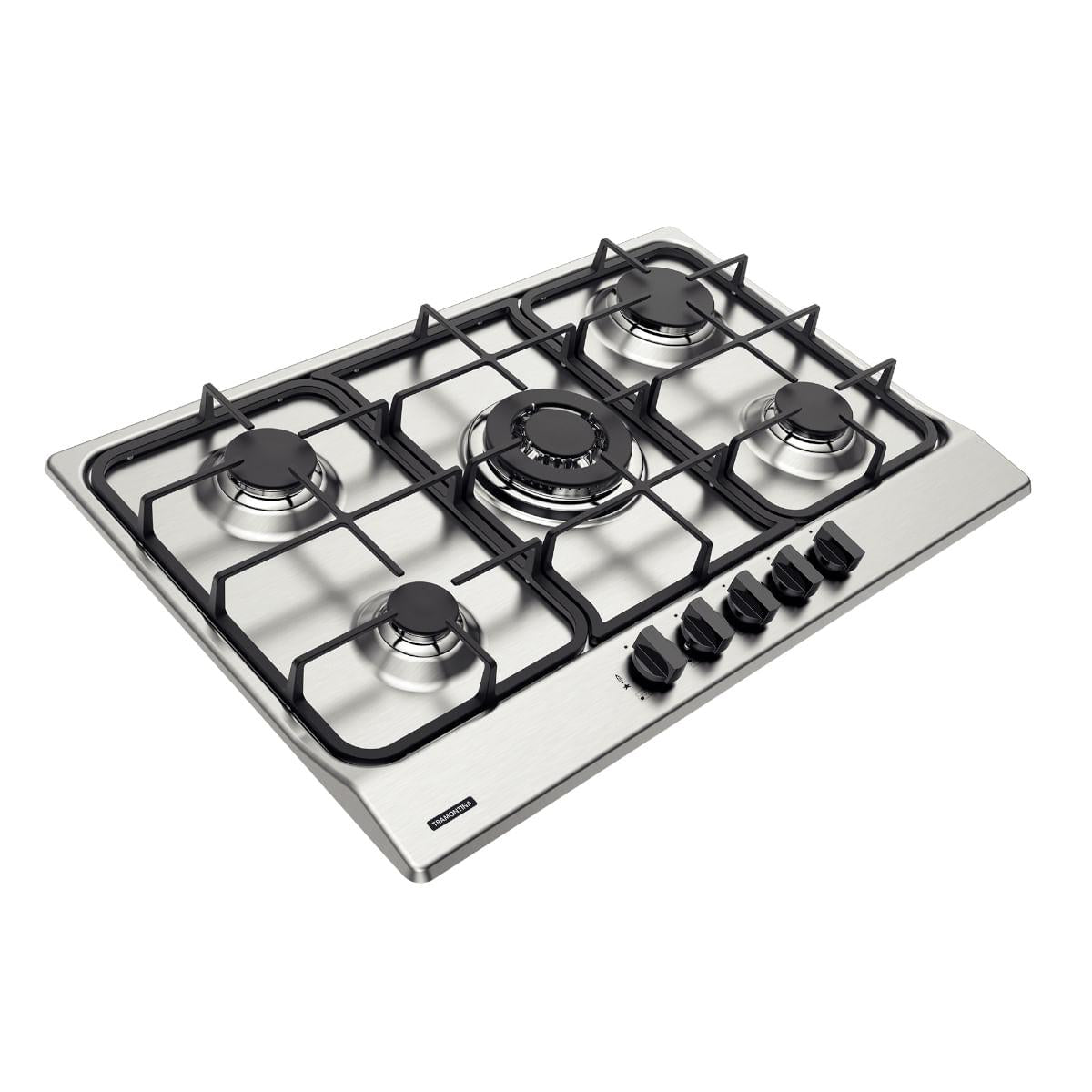 Cooktop a Gás Tramontina Penta FF 5GX Tri 75 em Aço Inox e Trempes em Ferro Fundido 5 Queimadores