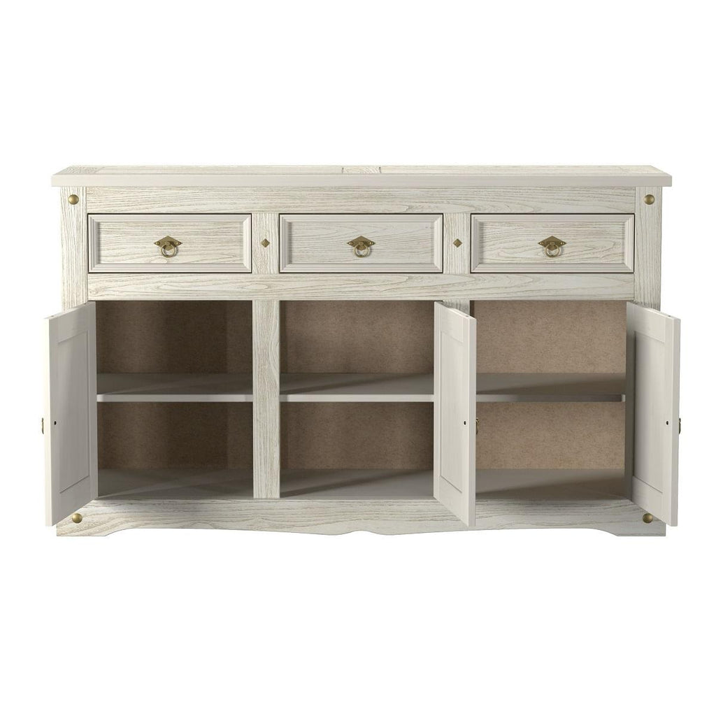 Aparador Buffet em Madeira 3 Portas 3 Gavetas 150 cm Patina Branca Elliottiis
