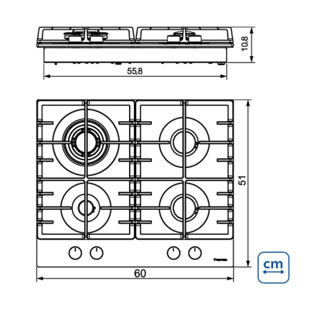 Cooktop à Gás Tramontina Square 4GG HE Safestop 60 4 Queimadores Ferro Fundido