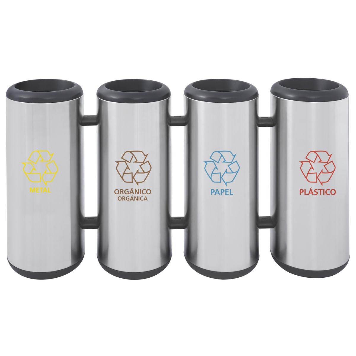 Conjunto de Lixeiras para Coleta Seletiva Tramontina Cápsula Selecta em Aço Inox 4 x 31 L