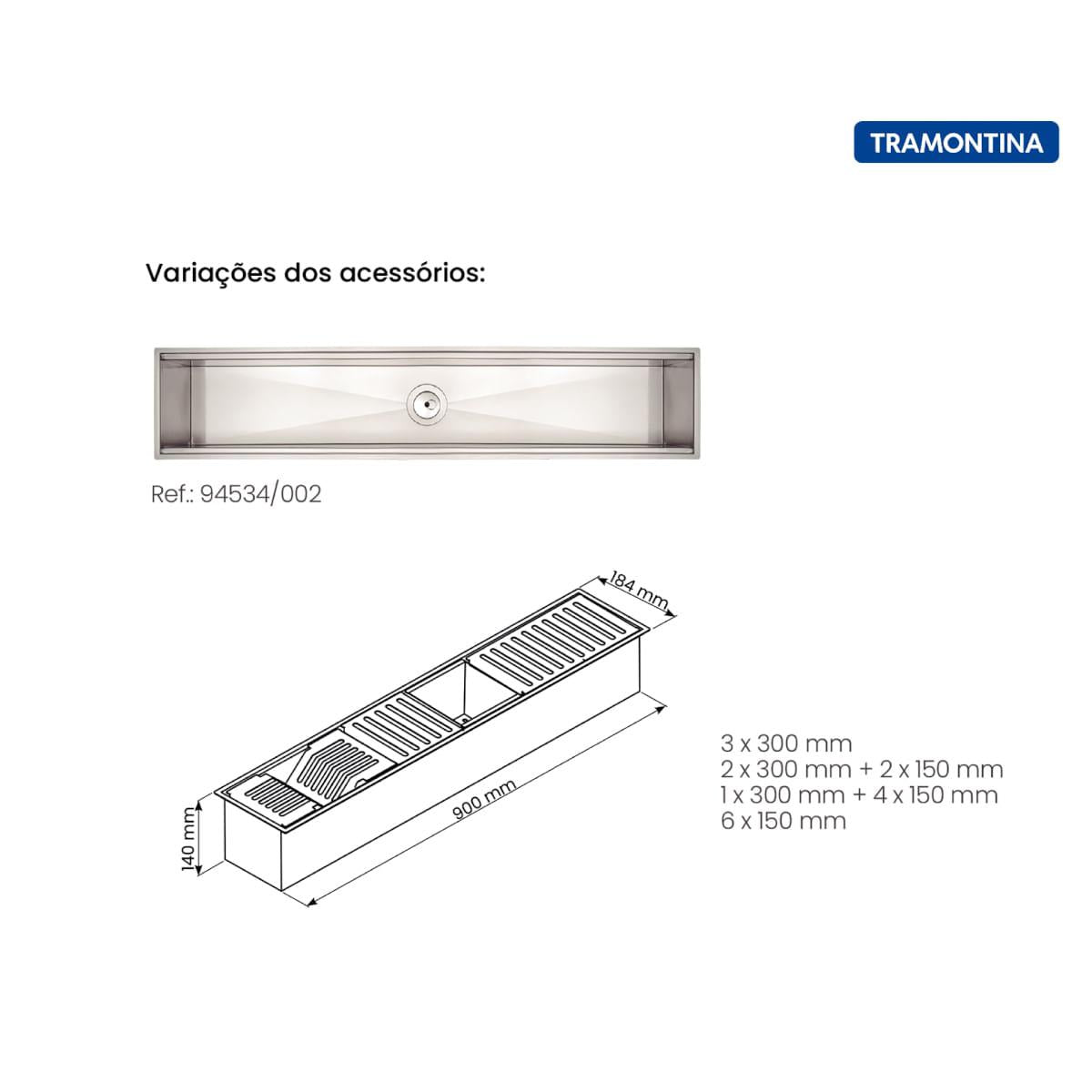 Canal Organizador em Aço Inox Tramontina para Sobrepor com Acabamento Scotch Brite 90x18 cm