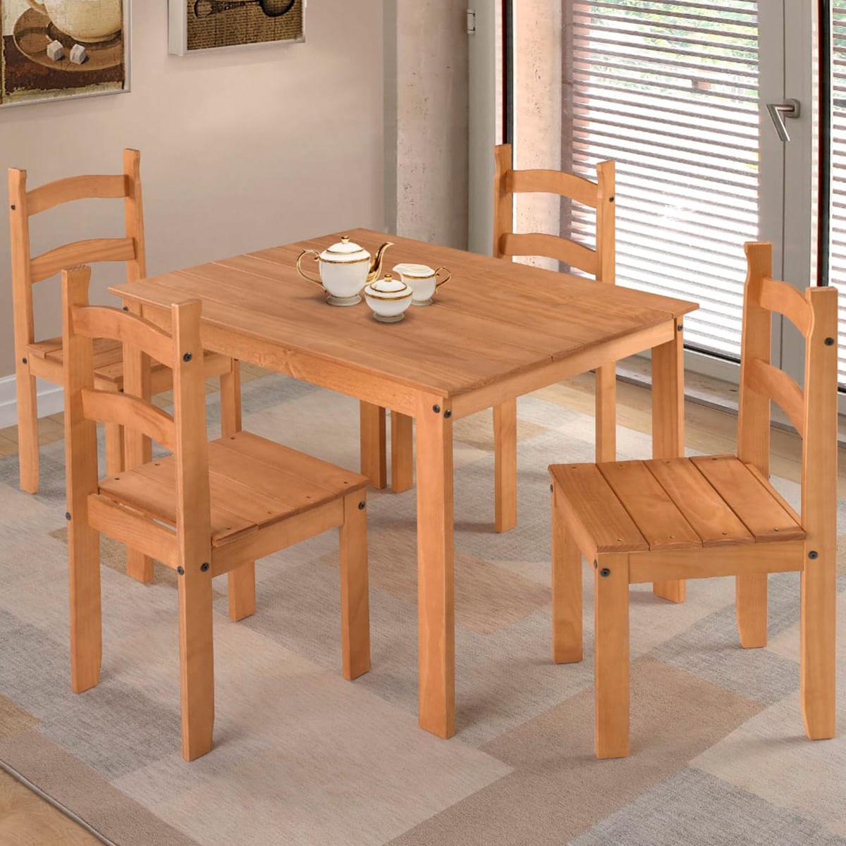 Conjunto Sala de Jantar Mesa 100x74cm com 4 Cadeiras Madeira Amêndoa Marin