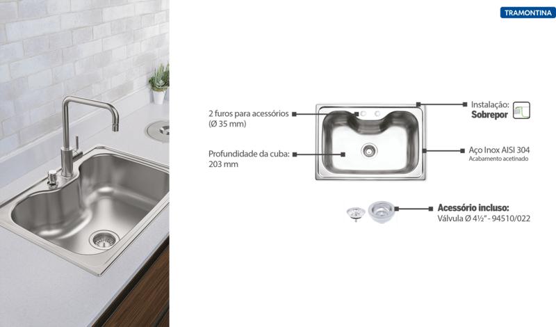 Cuba de Sobrepor Inox Acetinado 68,5x48,5cm Morgana 60 FX Tramontina OUTLET 94900354