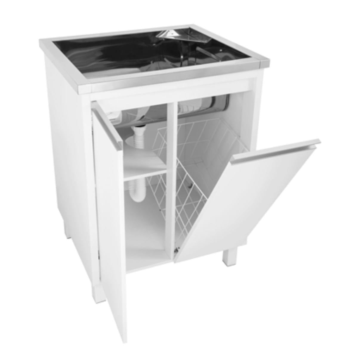 Tanque Inox 35 L Alto Brilho com Gabinete em MDF Branco 63 x 51,5 x 85,2 cm Docol