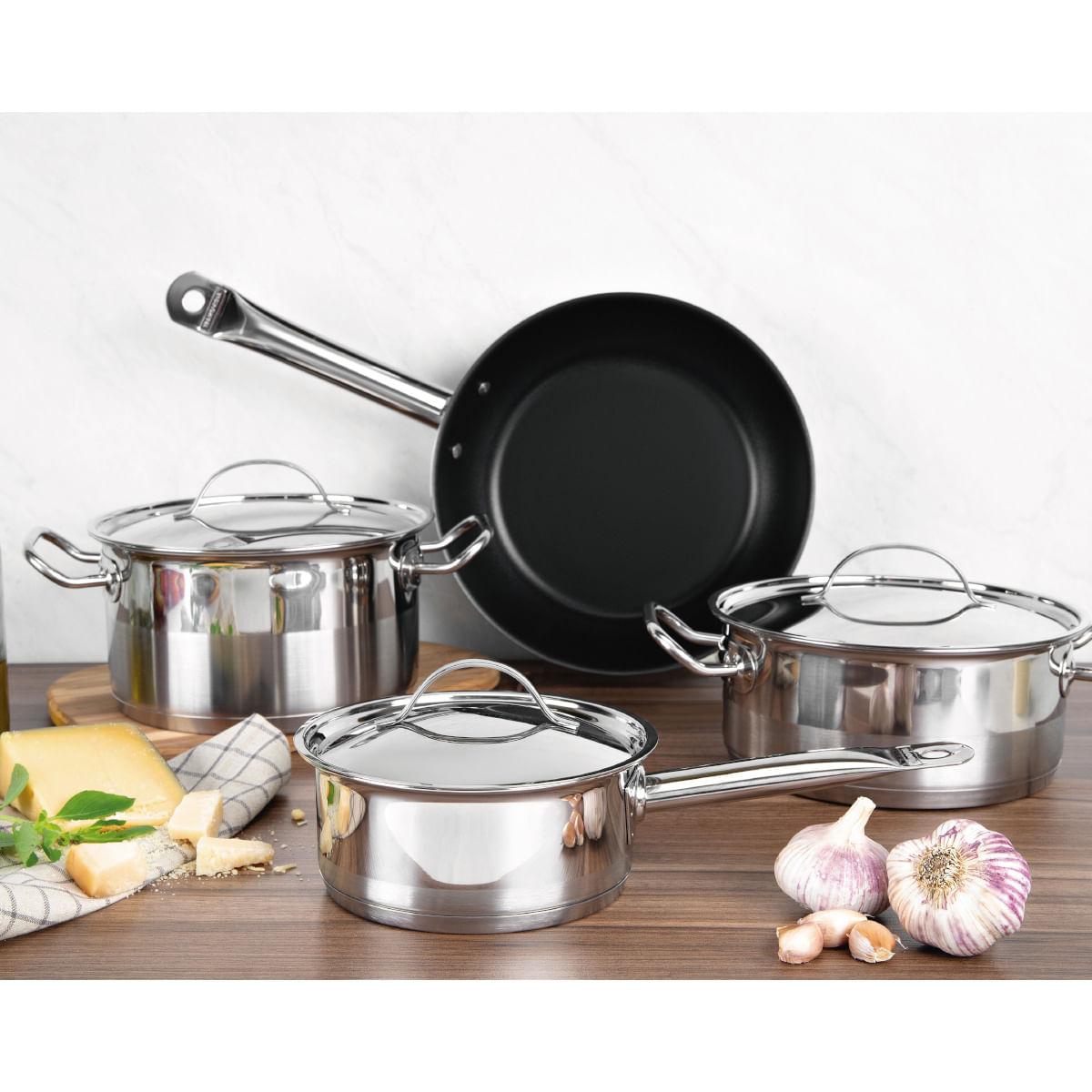 Panela Tramontina Professional Aço Inox 1,4 L com Tampa Plana e Fundo Triplo 16 cm