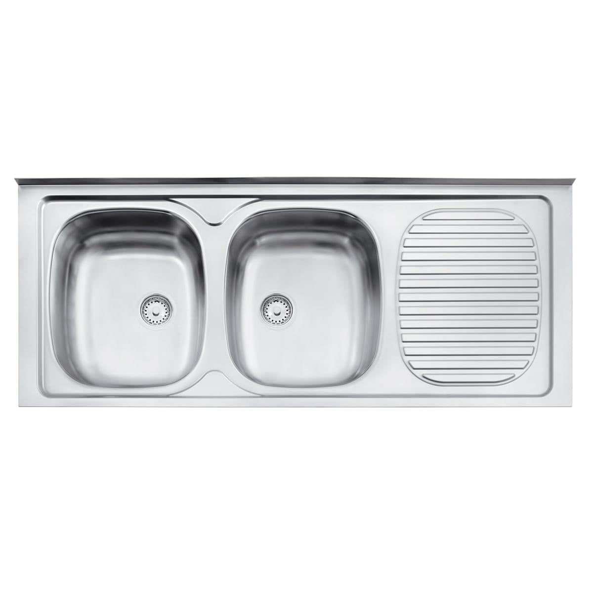 Pia de Apoio Tramontina Stratta 2C 34 EX em Aço Inox 120 x 50 cm com 2 Cubas