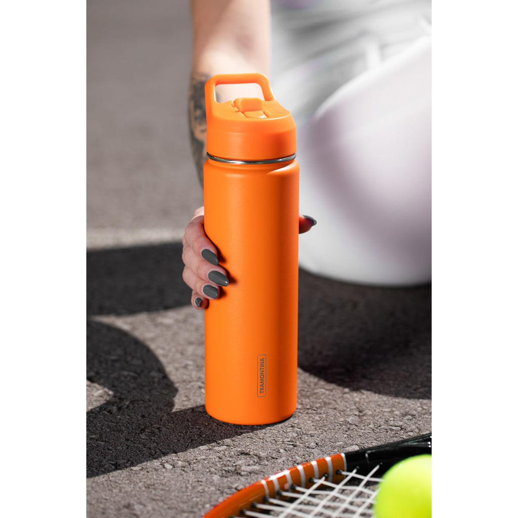 Garrafa Térmica Tramontina 650 ml Laranja com Canudo
