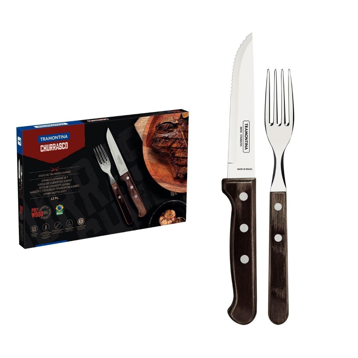 Jogo de Talheres para Churrasco Jumbo Tramontina Castanho Polywood 12 Peças