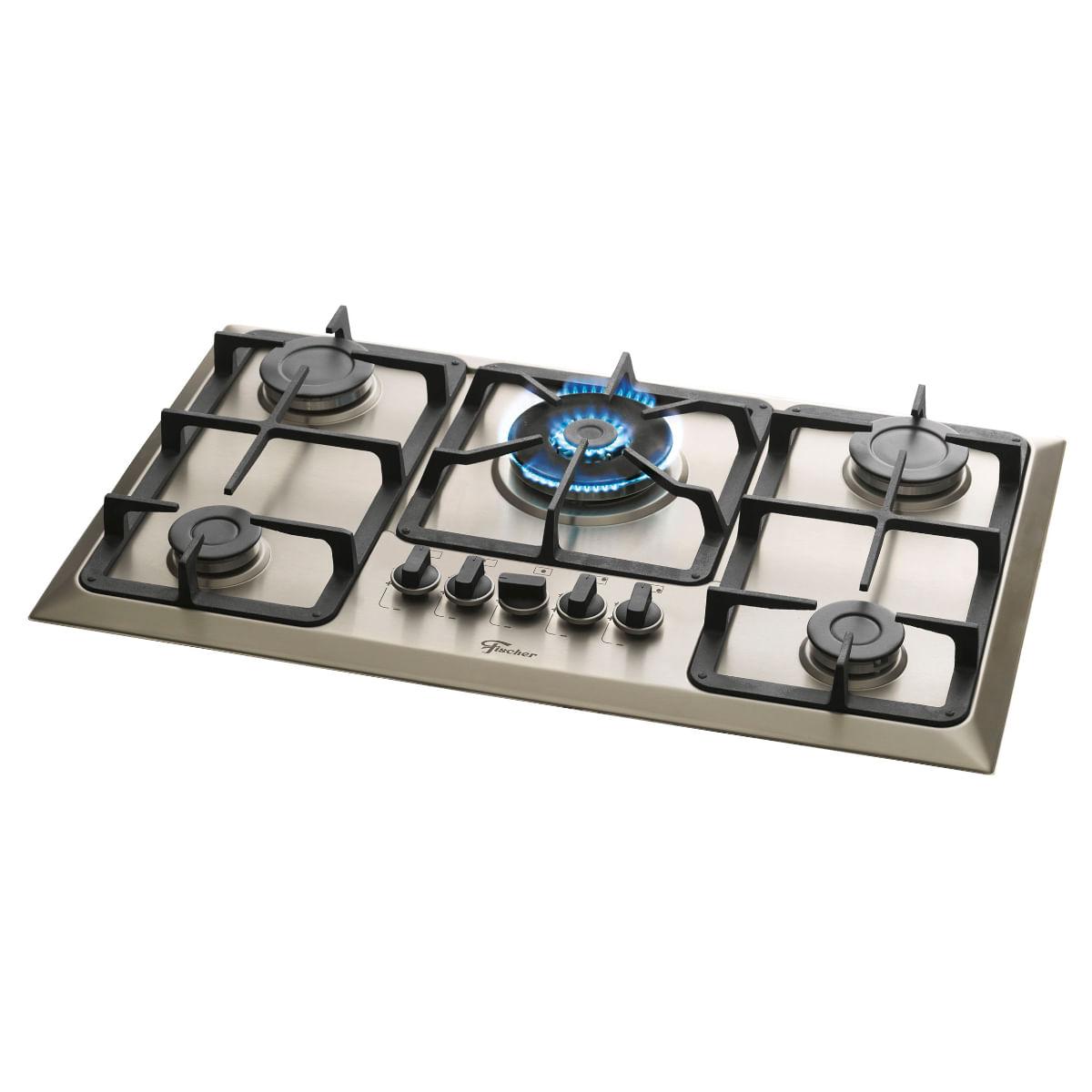 Fogão Cooktop Fischer 5Q TC Infinity Gás Mesa Inox Trempes em Ferro Fundido