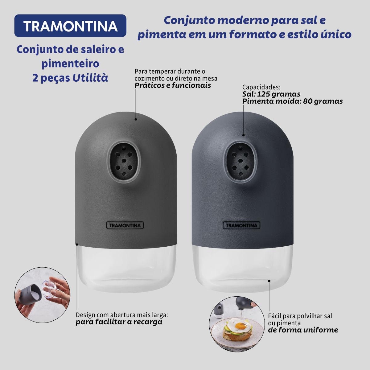 Conjunto de Saleiro e Pimenteiro Tramontina em Polipropileno Cinza