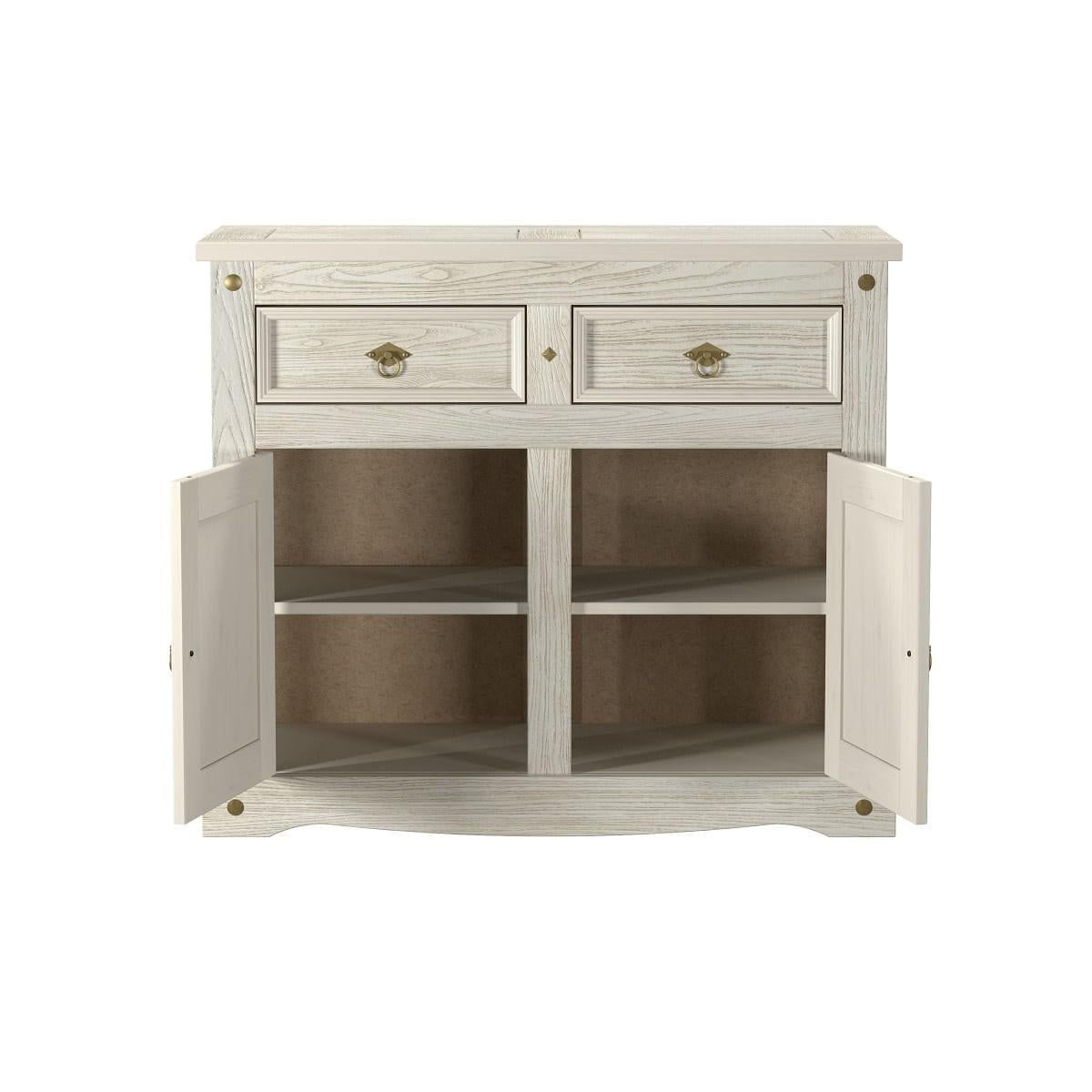 Aparador Buffet em Madeira 2 Portas 2 Gavetas 104 cm Patina Branca Elliottiis