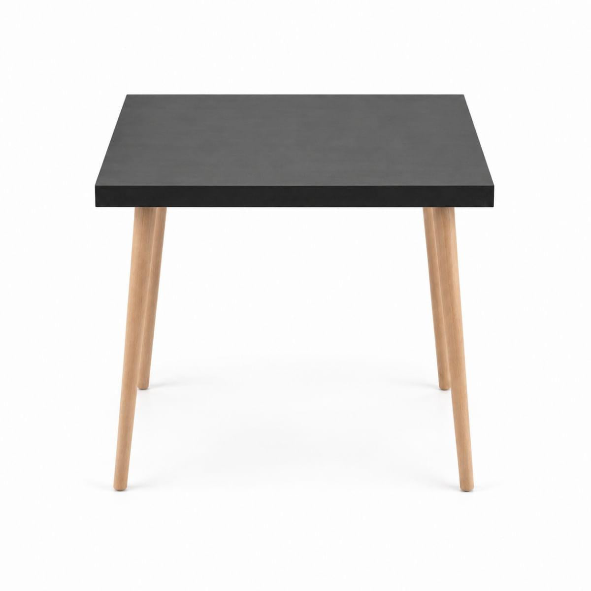 Mesa Safira Quadrada 70 cm com Tampo em MDF Preto e Pés de Madeira Natural