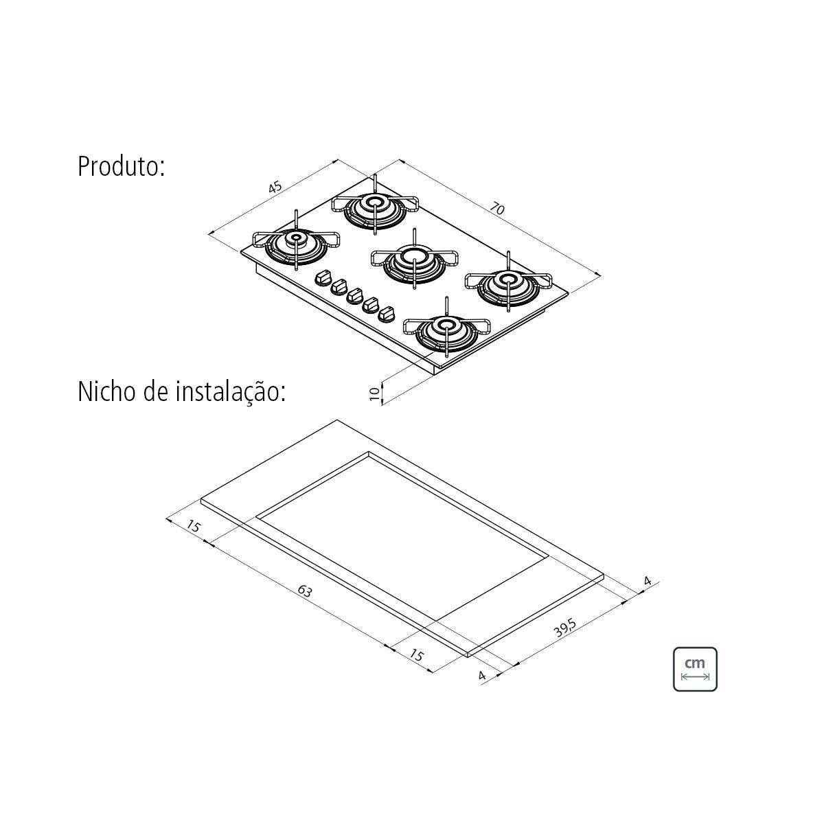 Cooktop a Gás Tramontina Brasil em Vidro Temperado Preto 5 Queimadores