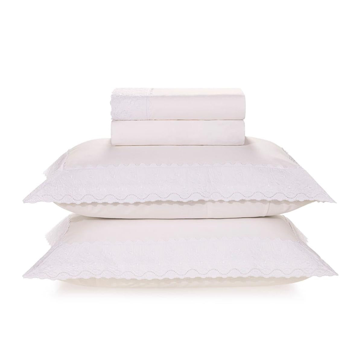 Jogo de Cama Queen 200 Fios Karsten Bordado Antônia Branco