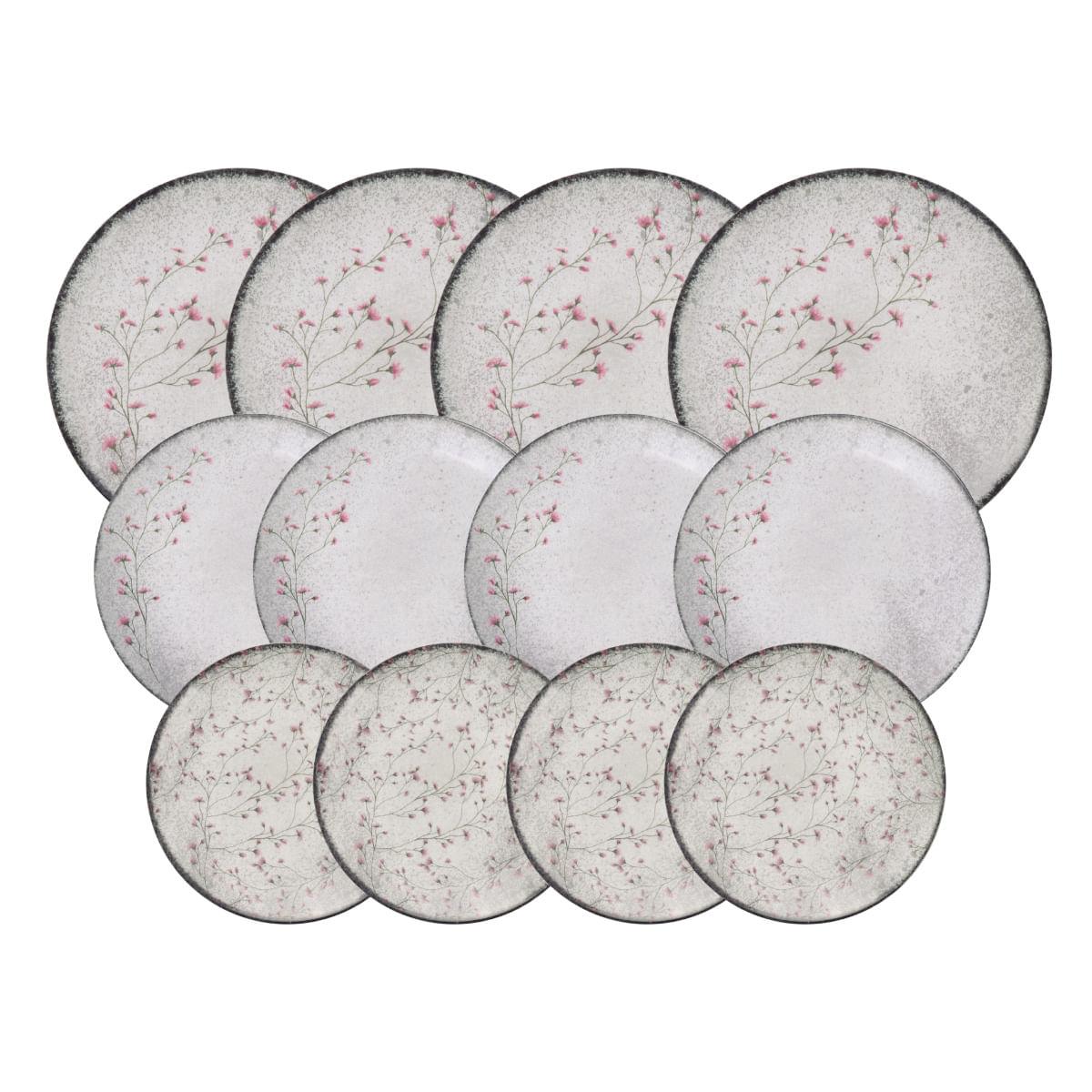 Jogo de Pratos Tramontina Floralis em Porcelana Decorada 12 Peças