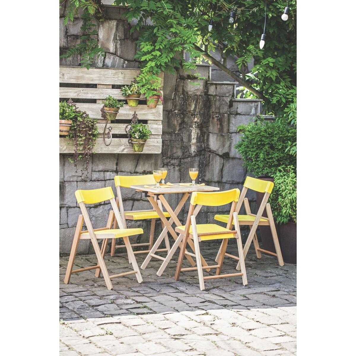 Conjunto de Cadeiras e Mesa de Madeira Potenza Dobrável em Madeira Tauari Verniz 5 Peças Tramontina 10630064