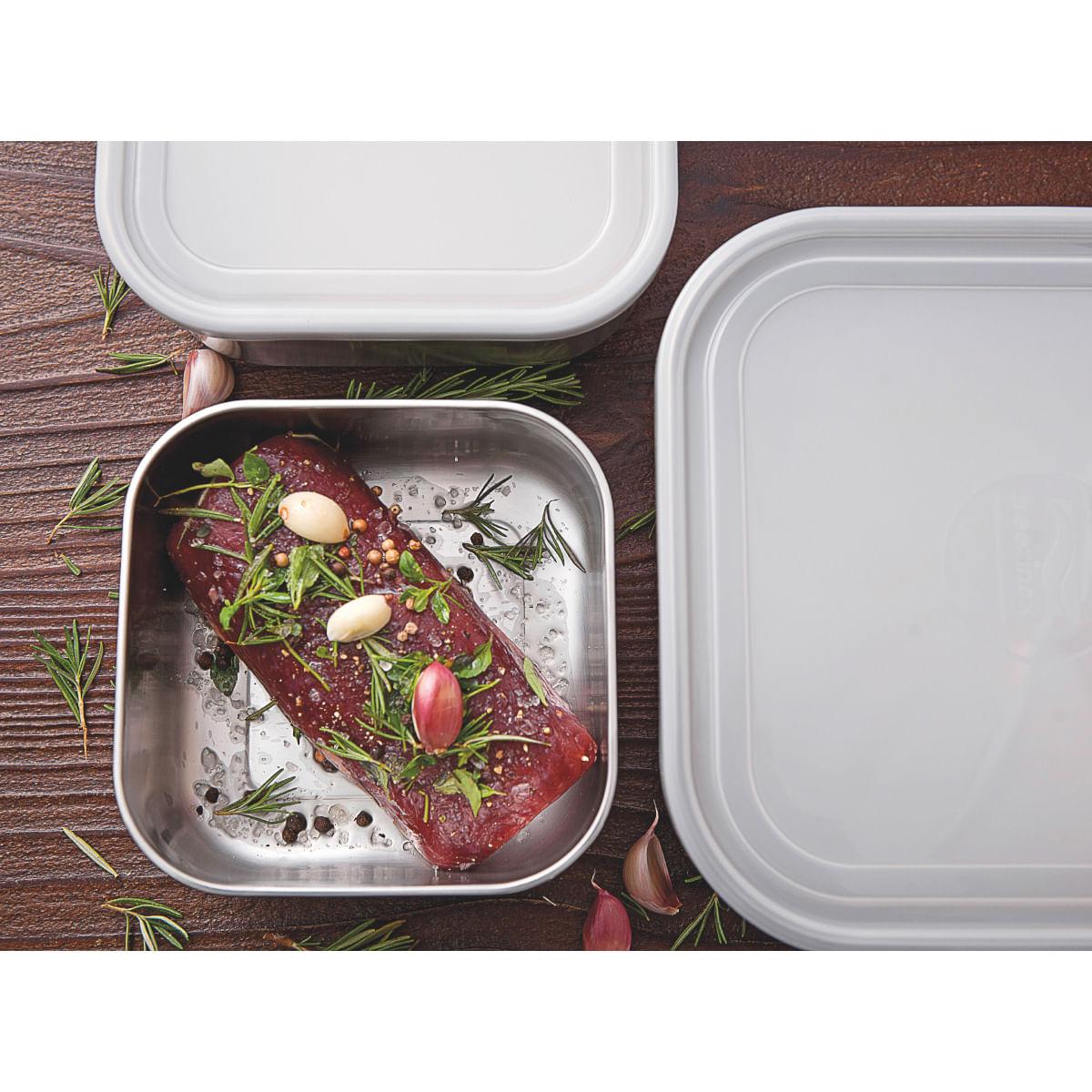 Pote Tramontina Freezinox em Aço Inox Quadrado com Tampa Plástica 16 cm 1,2 L
