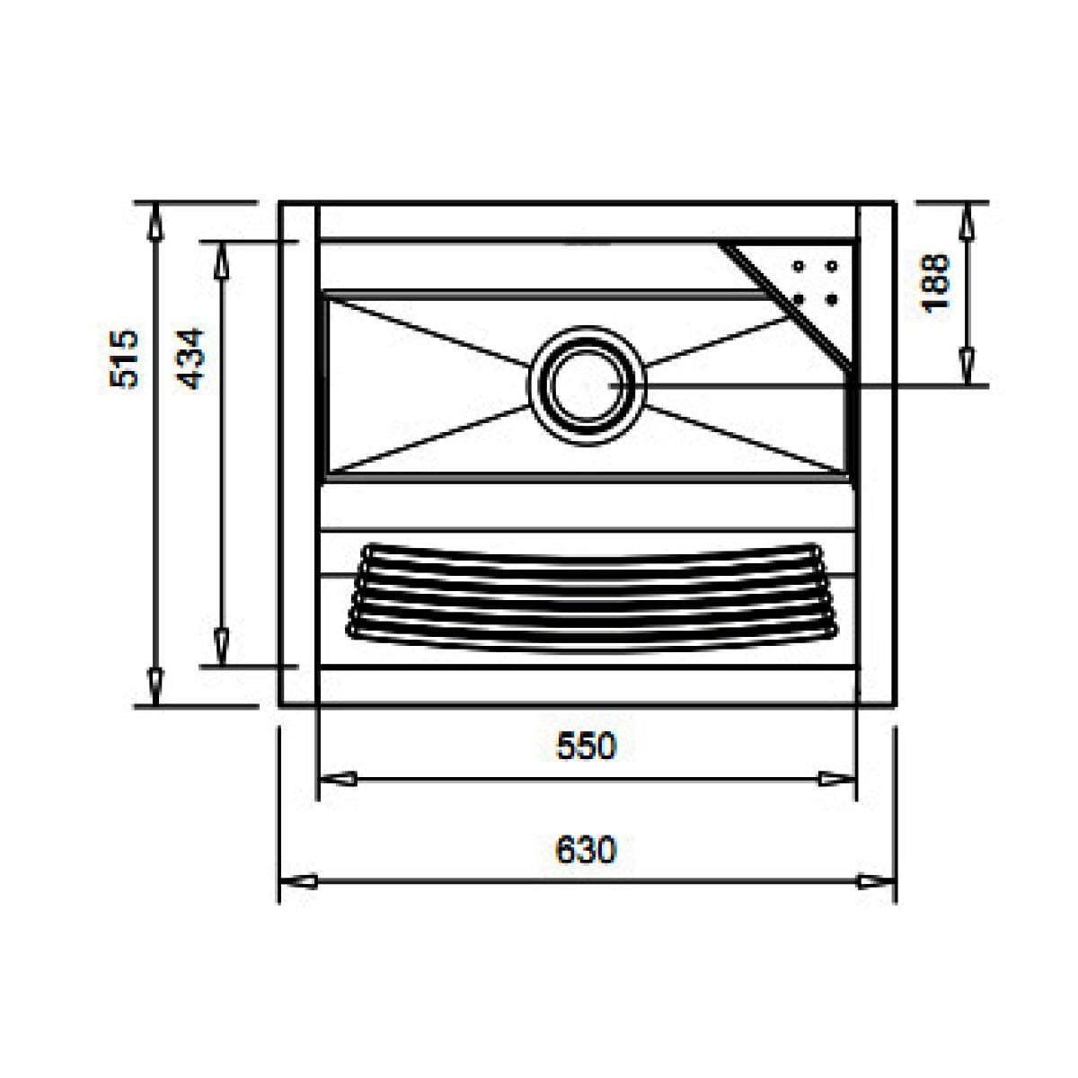 Tanque Reto Sobrepor 35L Docol em Aço Inox Alto Brilho 63x51,5x26cm com Válvula