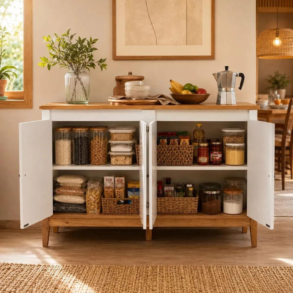 Aparador Colonial 149cm Mel Branco 4 Portas Movelbento