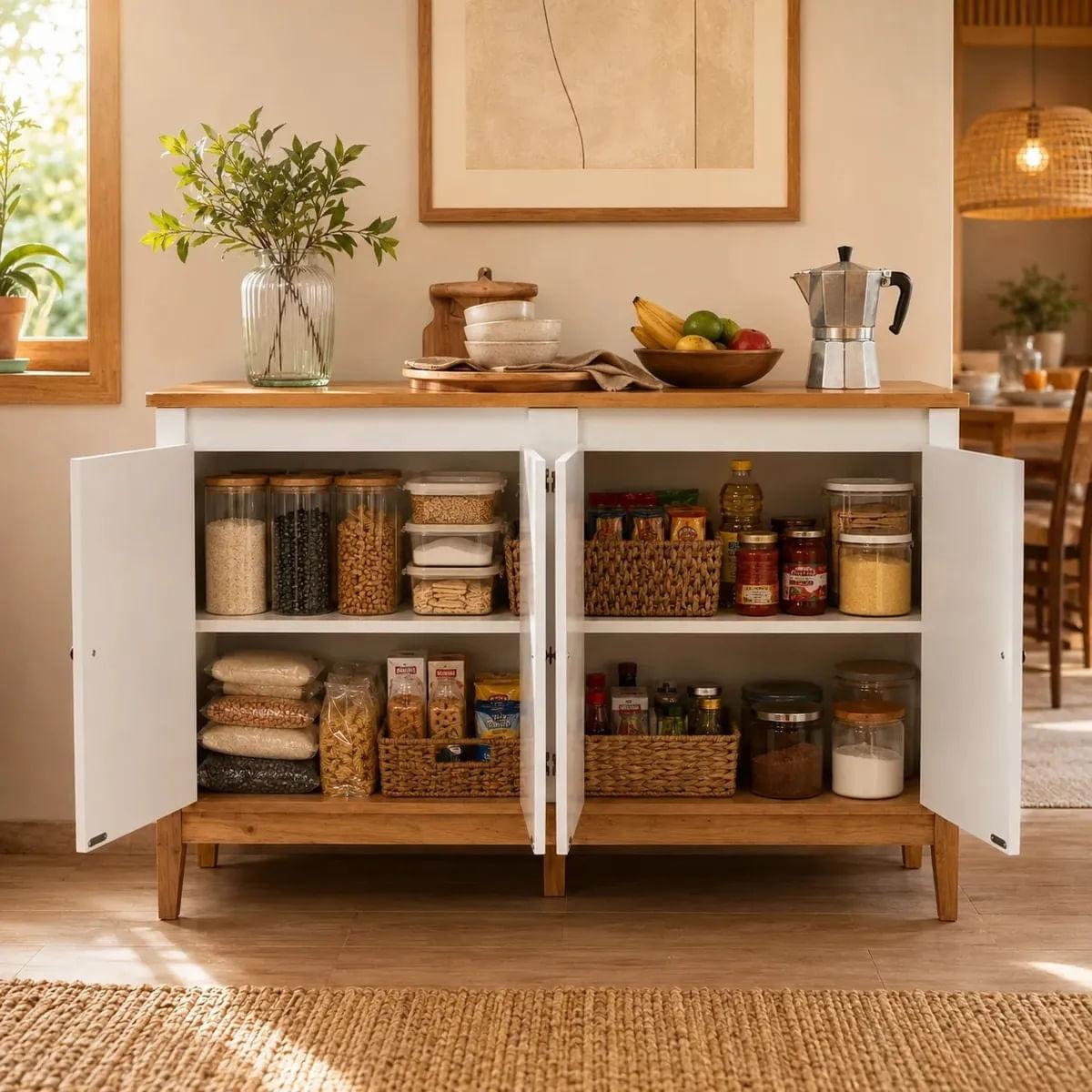 Aparador Colonial 149cm Mel Branco 4 Portas Movelbento