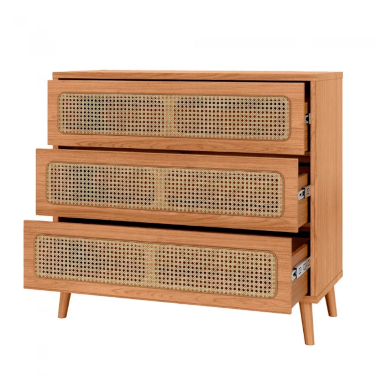 Cômoda 3 Gavetas em MDF Palha Freijó 105x96x45 cm Dalla Costa