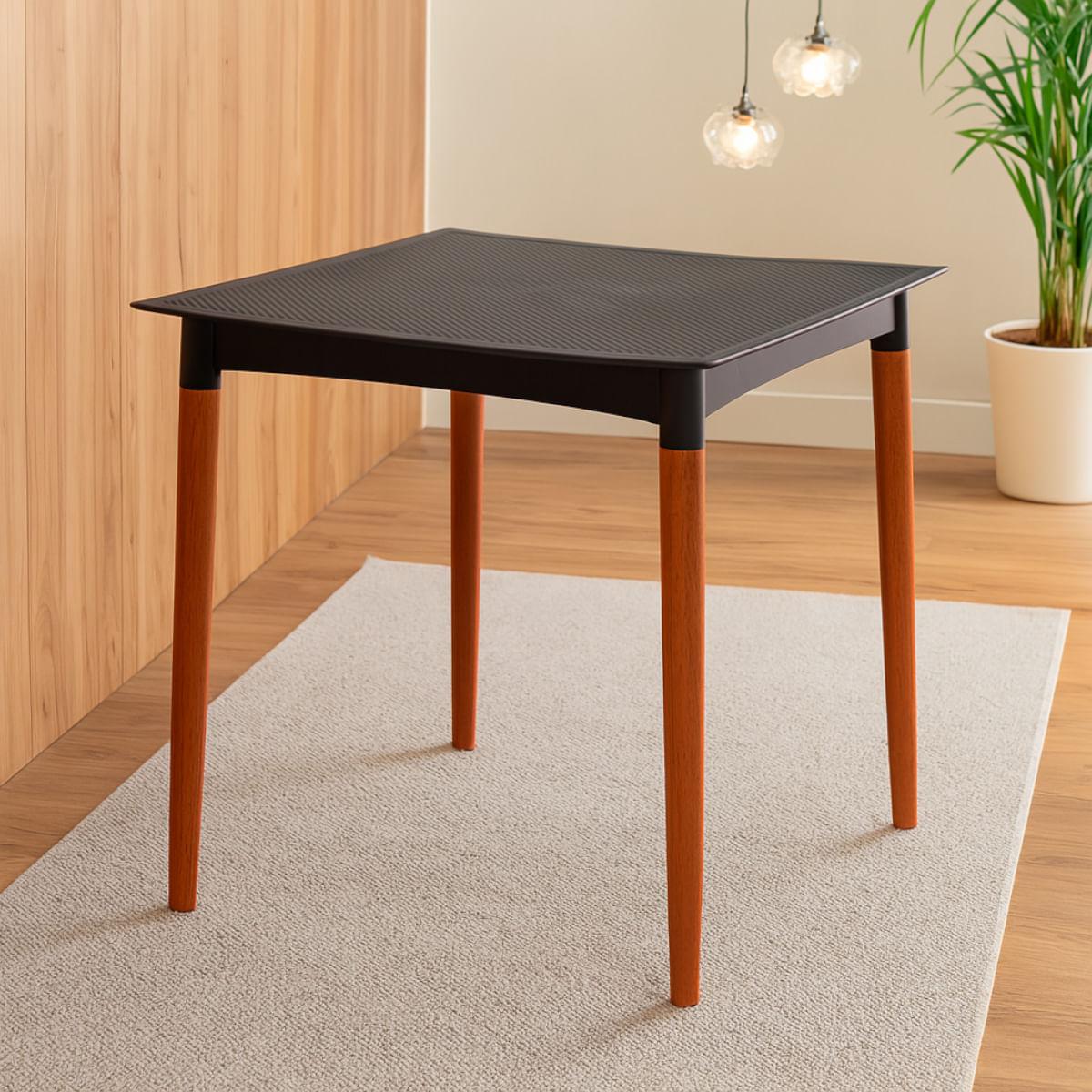 Mesa Tramontina Laura Rattan 70 cm Polipropileno Preto Pernas Madeira