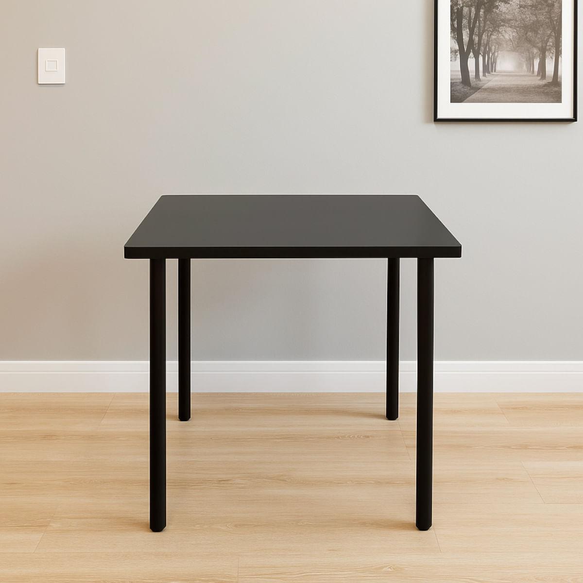 Mesa 4 Lugares Ana Maria 80x80cm Tampo Preto Pés em Aço Criativa