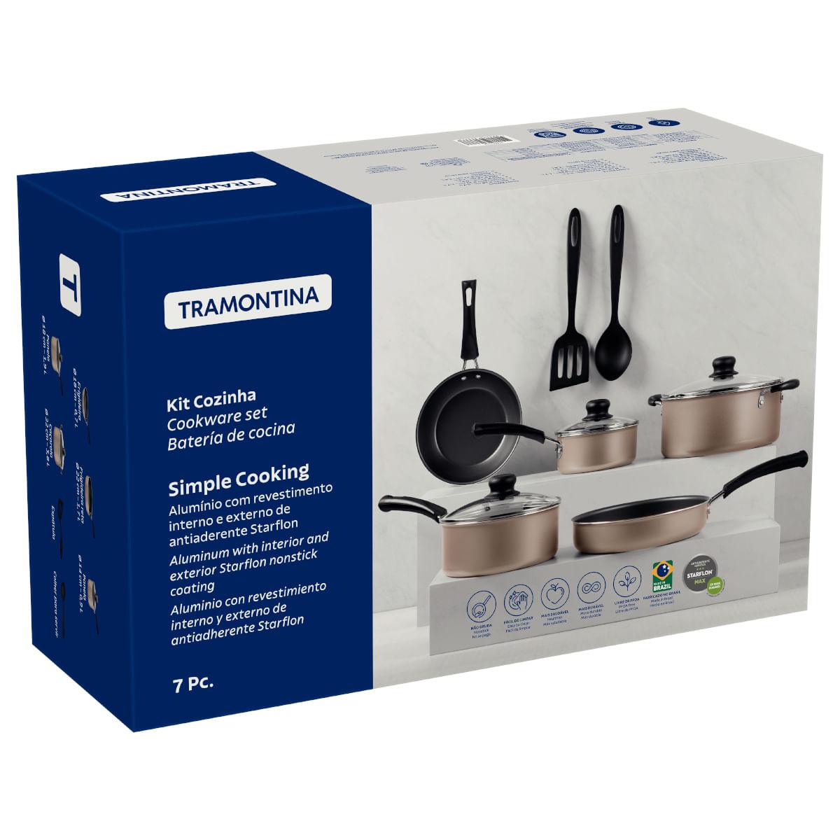 Jogo de Panelas Tramontina Simple Cooking 7 Peças Alumínio Antiaderente Starflon Max Champagne
