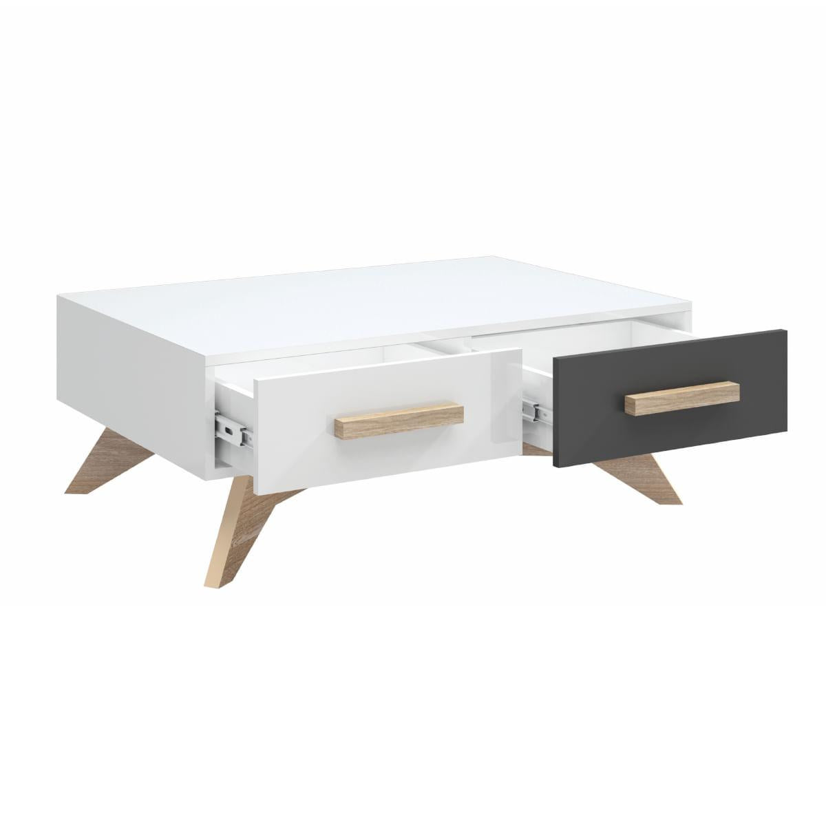 Mesa de Centro Retrô 2 Gavetas 90 x 61 x 34 cm Off White/Carvalho/Grafite TB716 Dalla Costa