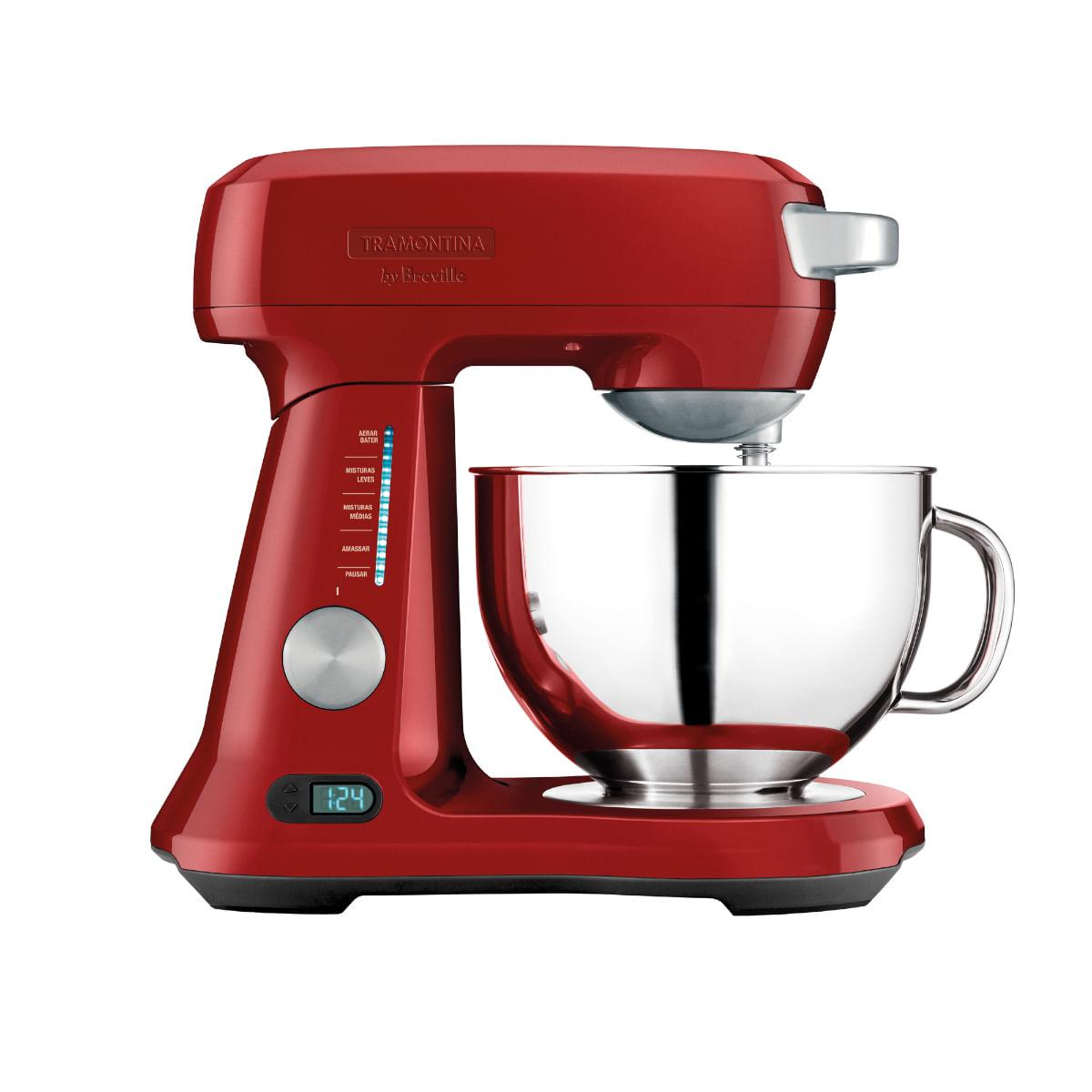 Batedeira Planetária Tramontina by Breville Mix Pro Vermelha em Alumínio Fundido 840 W com Tigela Inox 4,7 L 220 V