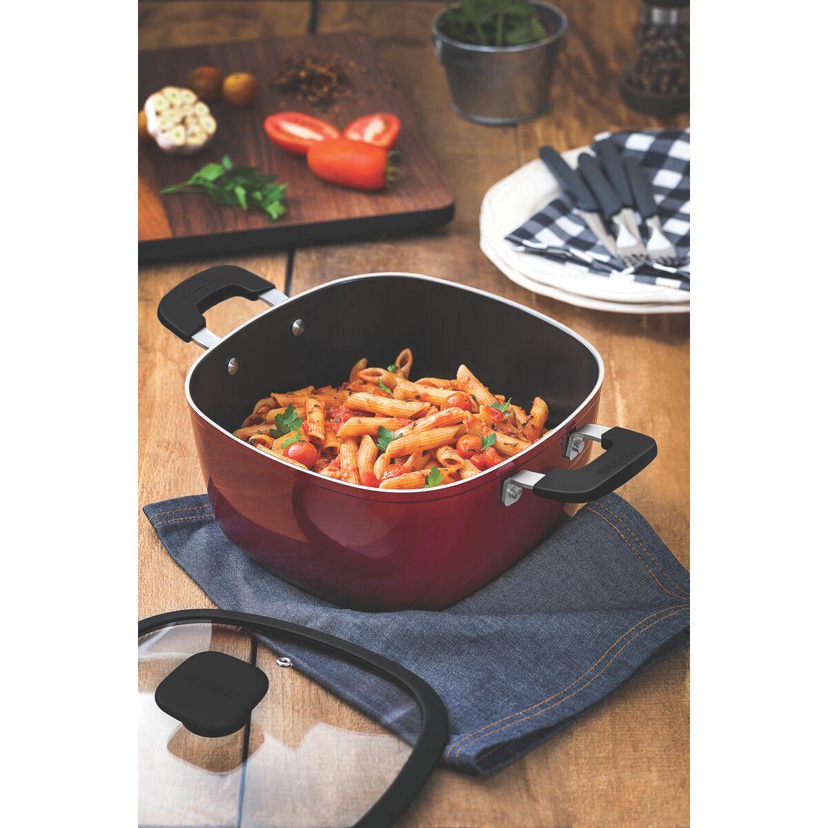 Caçarola Retangular Tramontina Refinatta em Alumínio Antiaderente Starflon T3 com Tampa Vermelha 24 cm 4,8 L