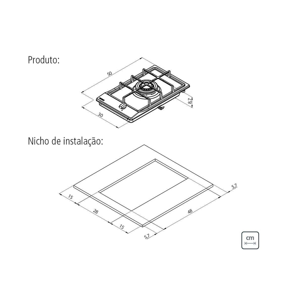 Cooktop a Gás Tramontina Dominó 1GX Tri HE Safestop 30 em Aço Inox e Trempes em Ferro Fundido 1 Queimador