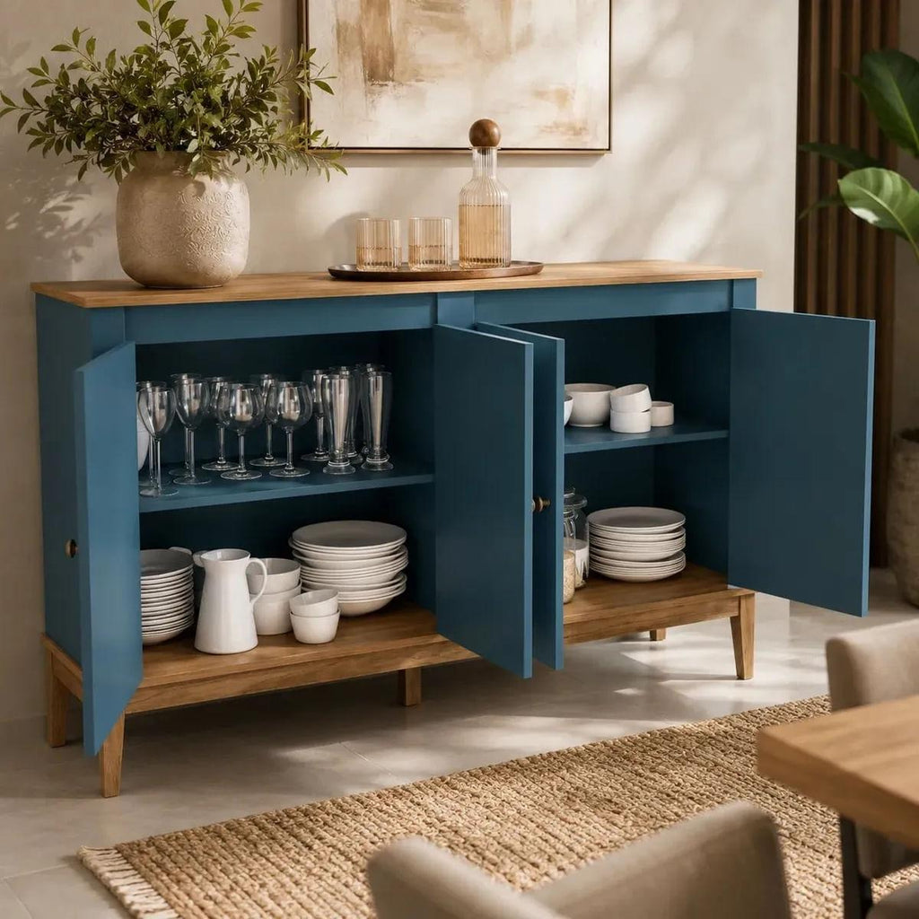 Aparador Colonial 149cm Azul Petróleo 4 Portas Movelbento