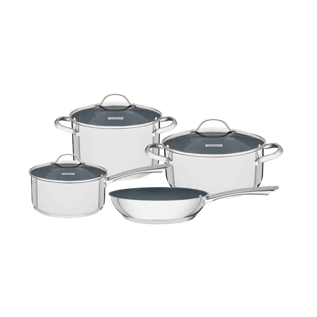 Jogo de Panelas Tramontina Una Ceramic em Aço Inox Grafite 4 Peças