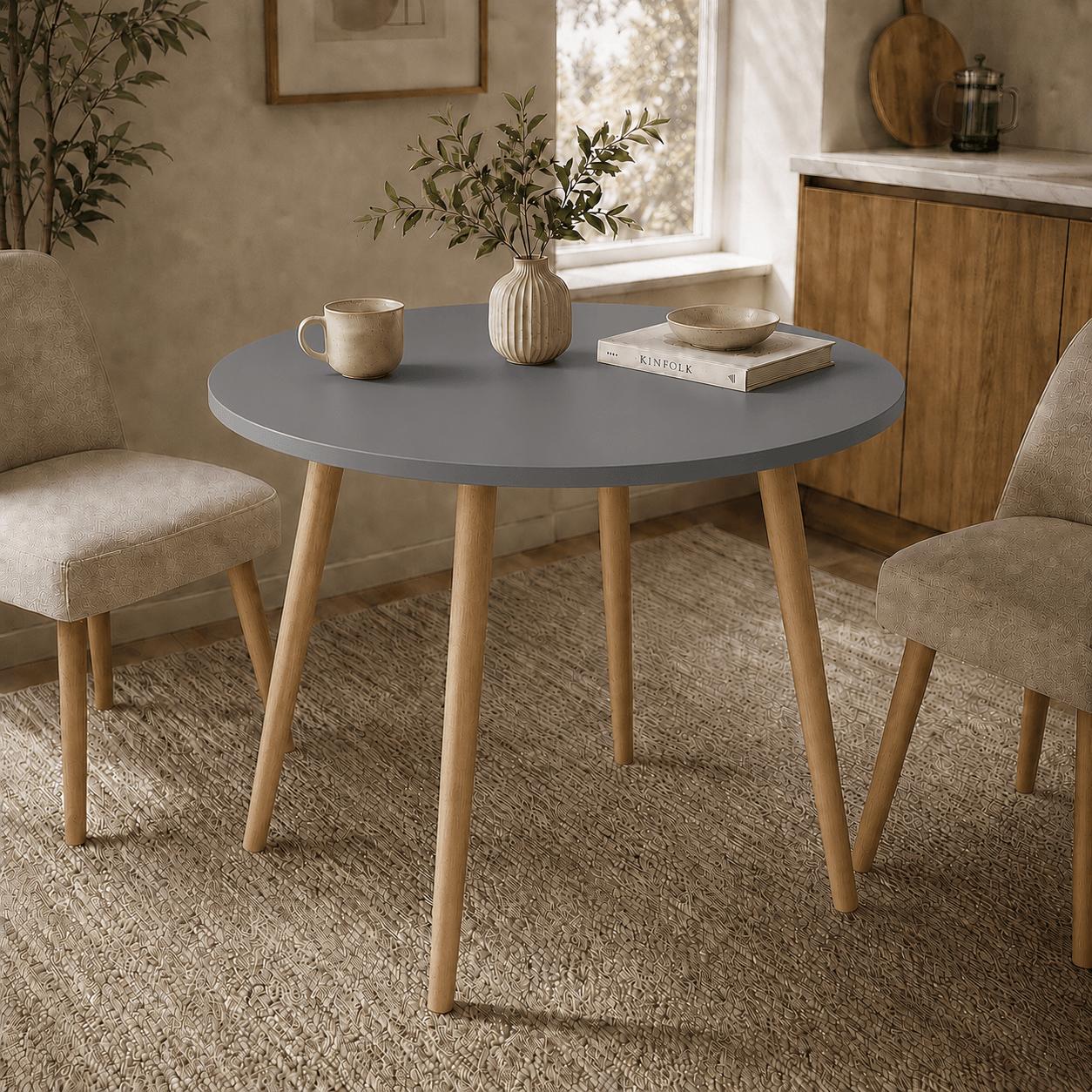 Mesa Jantar Sofia Redonda 80cm Versato 18mm Pés de Madeira Natural Marin