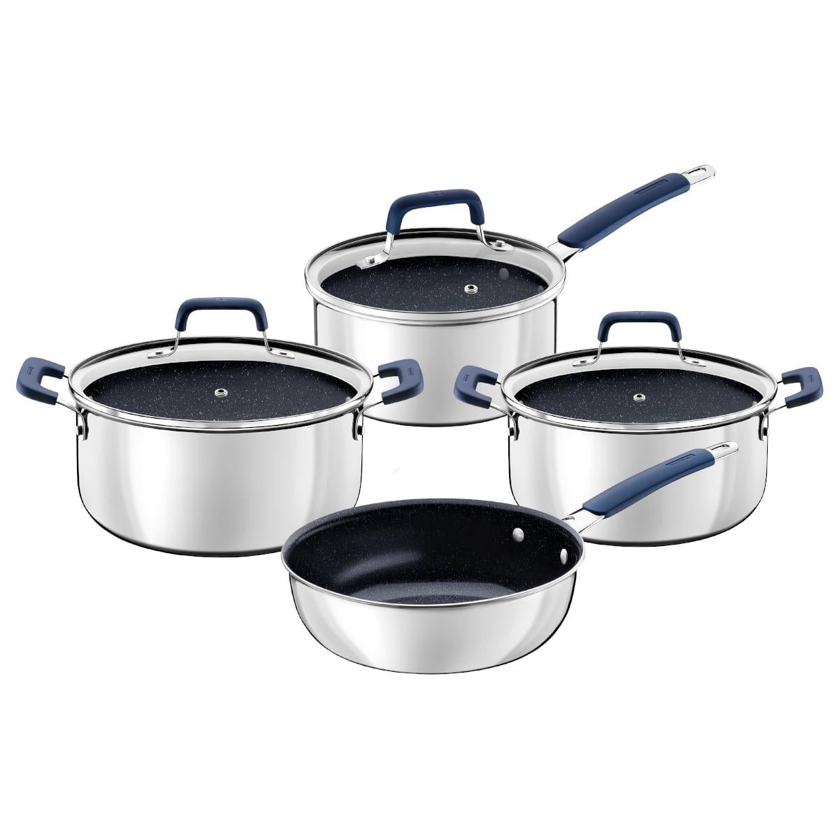 Jogo de Panelas Tramontina Romagna Aço Inox Cerâmico Black Stone 4 peças