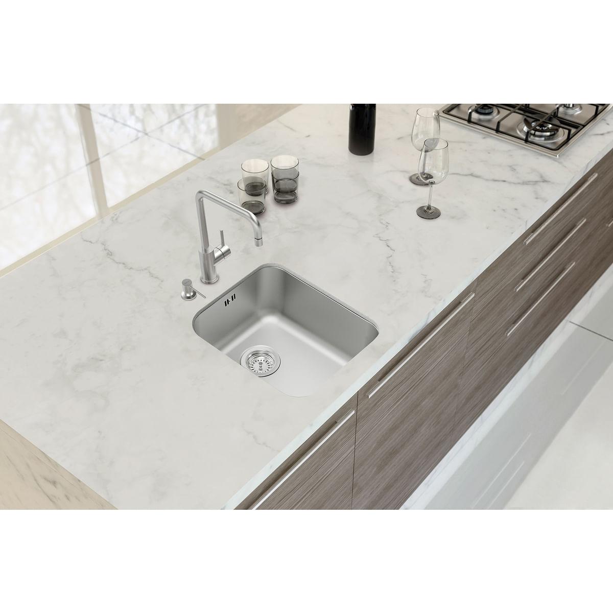 Cuba de Embutir Tramontina 34 x 40 cm Dora 34 BL em Aço Inox Acetinado com Válvula e Escape