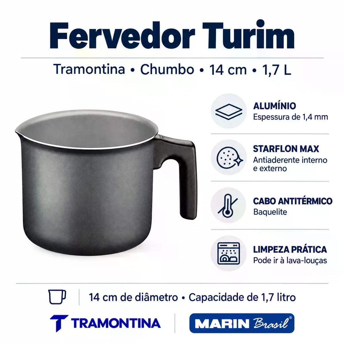 Fervedor Tramontina Turim Antiaderente Chumbo 14 cm 1,7 L