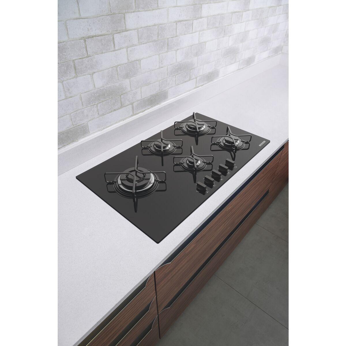 Cooktop a Gás Tramontina Penta Side Plus 5GG B Tri 90 em Vidro Temperado Preto