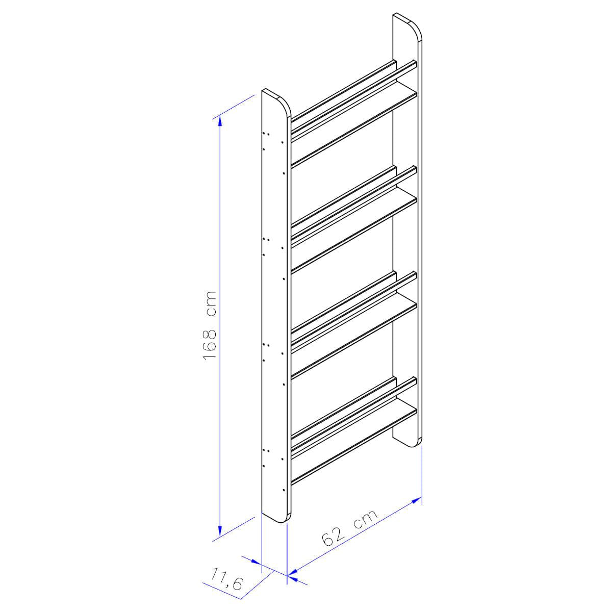 Estante de Parede para Livros 62x12x168 cm em Madeira Natural Marin Brasil