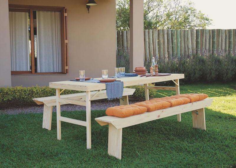 Conjunto Mesa e 2 Bancos em Madeira Naturalle Verniz Tramontina 91757100