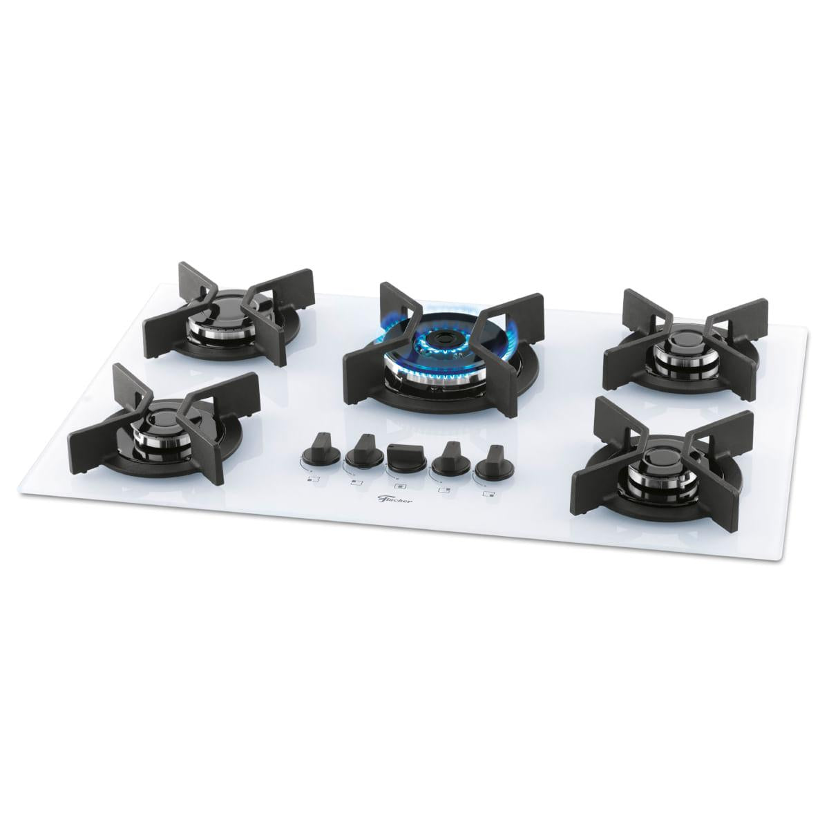 Cooktop Fischer 5Q Tripla Chama Infinity Gás Mesa Vidro Special White
