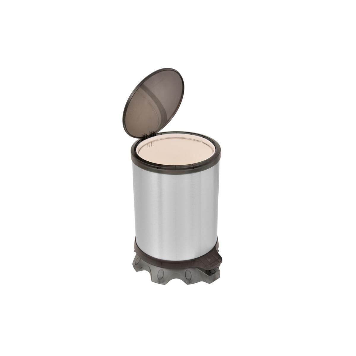 Lixeira Inox Tramontina Sofie Inox Scotch Brite e Detalhes em Plástico Translúcido Preto com Pedal 5 L