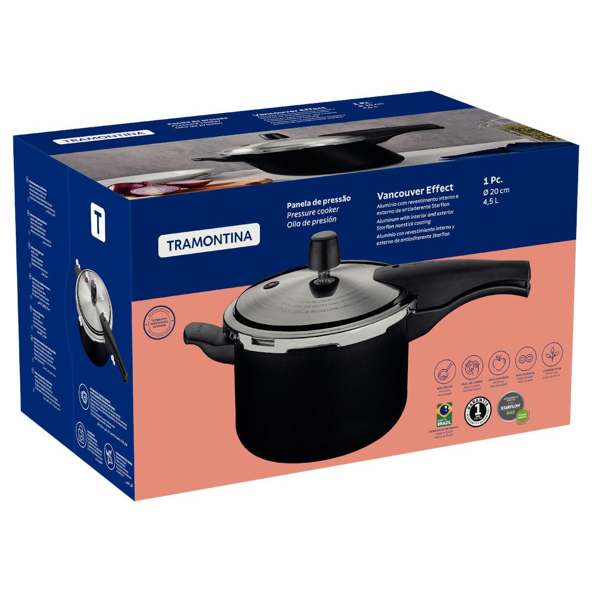 Panela de Pressão Tramontina Vancouver Effect em Alumínio Antiaderente Starflon Max Preto 20 cm 4,5 L