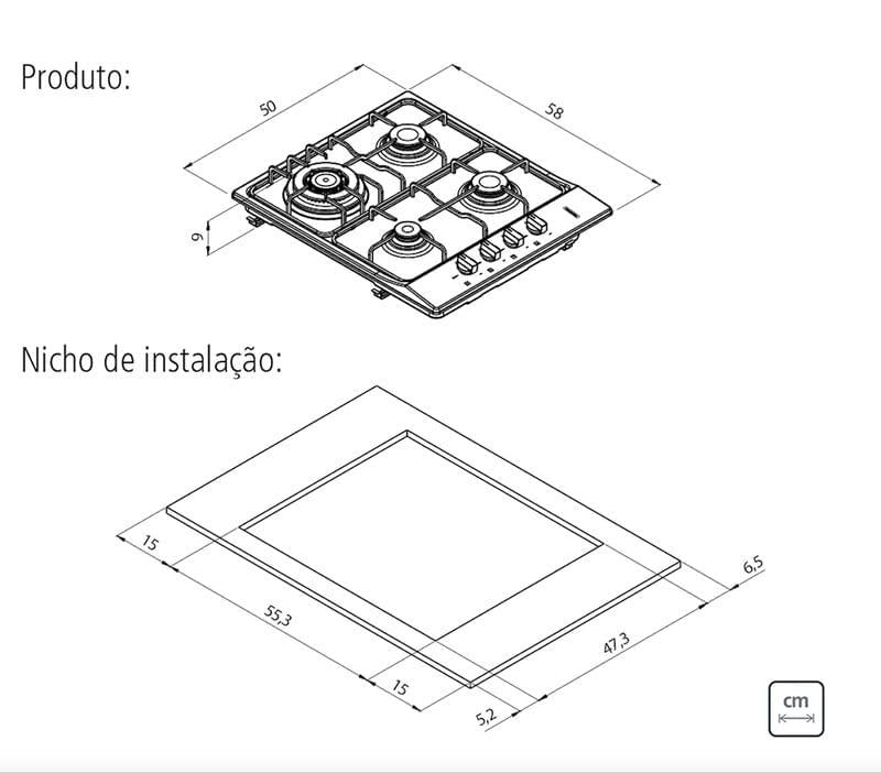 Cooktop Inox 4 Queimadores New Square 4GX Tri 60 Tramontina 94701211