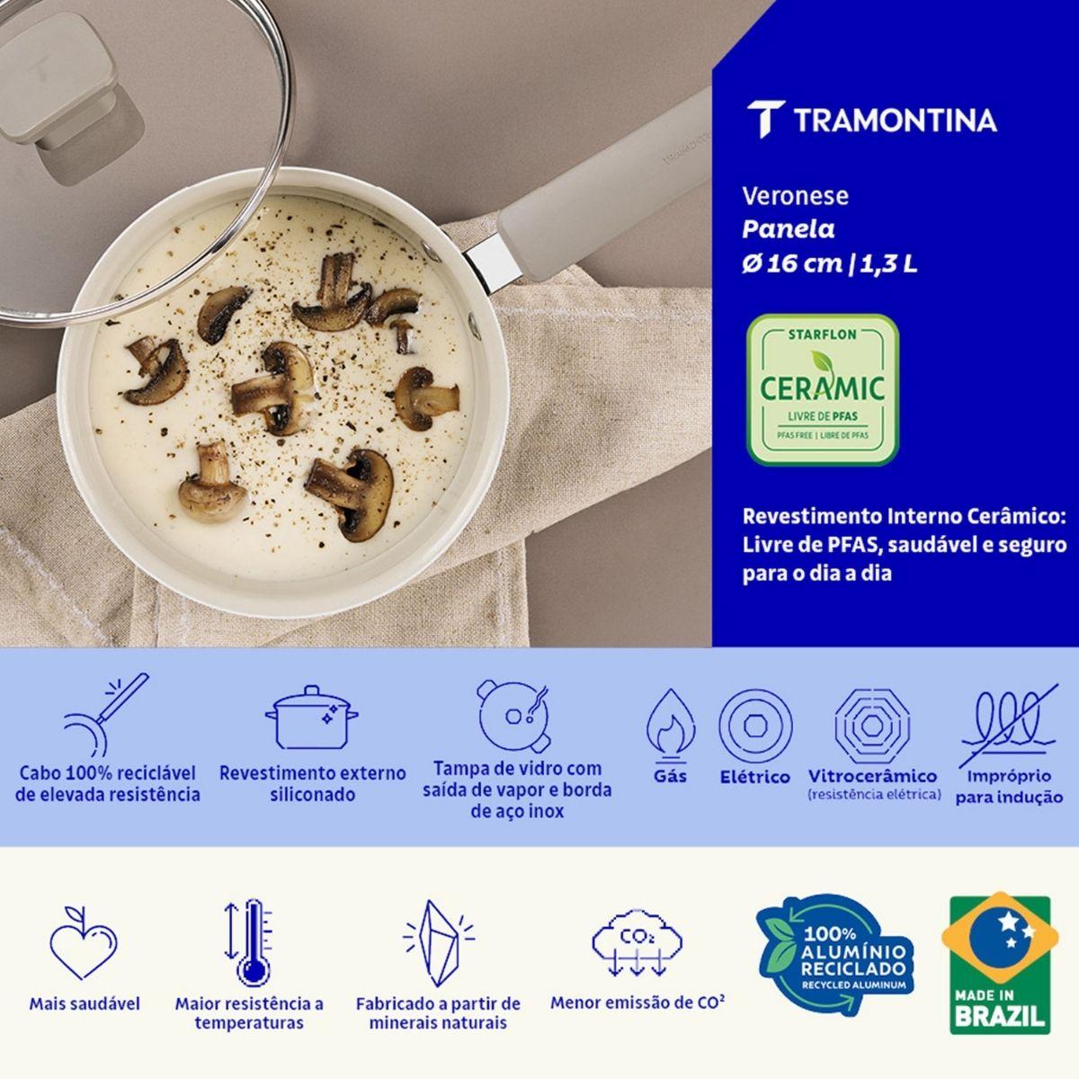 Panela Tramontina Veronese Alumínio e Cerâmica Bege 16cm 1,3 L