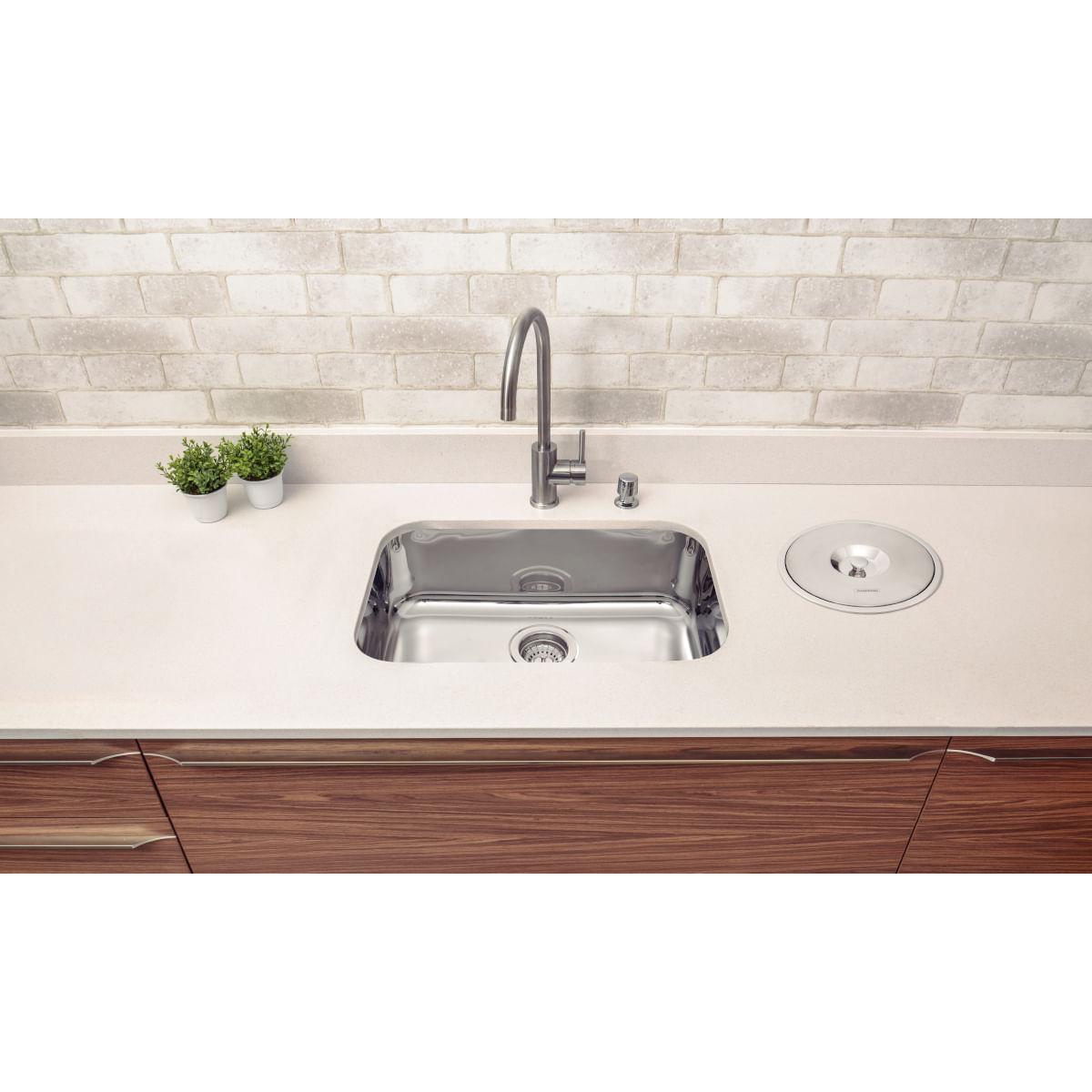Combo Cuba n.2 Lavínia Prime em Aço Inox Alto Brilho 56 x 34 x 17 cm + Lixeira de Embutir 5 L Tramontina 94024272