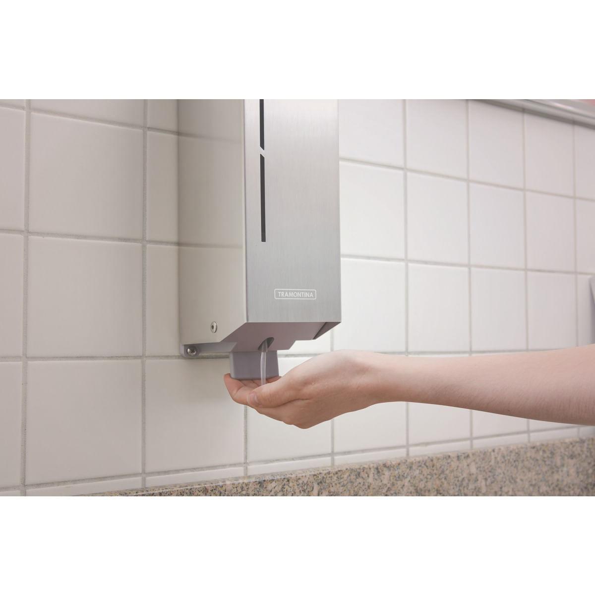 Dispenser para Sabão Líquido Tramontina em Aço Inox com Acabamento Scotch Brite e Recipiente em ABS