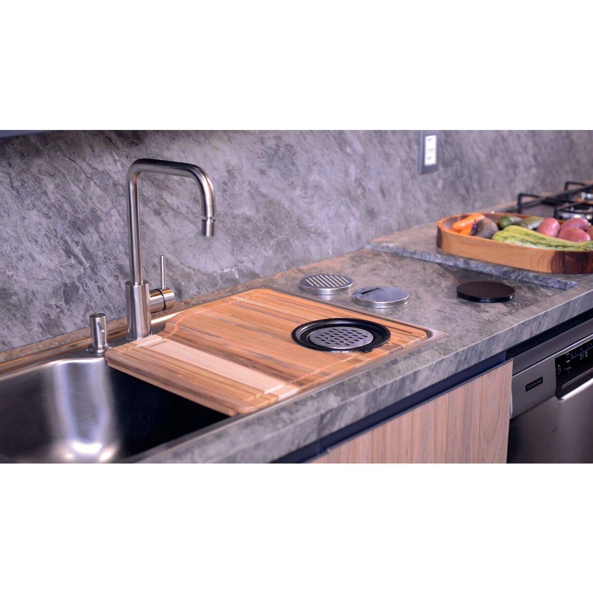 Cuba de Sobrepor Tramontina Morgana Maxi 75 FX 86 x 50 cm Aço Inox com Dosador de Sabão Tábua e Bowl Ralador